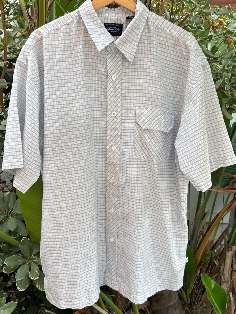Vintage Y2K Anchor Blue Plaid Short Sleeve Button Up Shirt Large 2000s